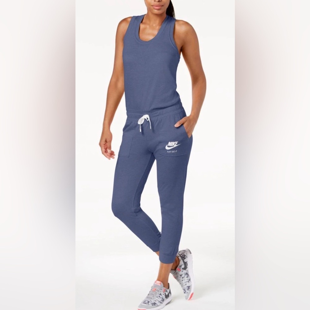 Nike Navy Blue Jumpsuit With Criss Cross Back And White Logo